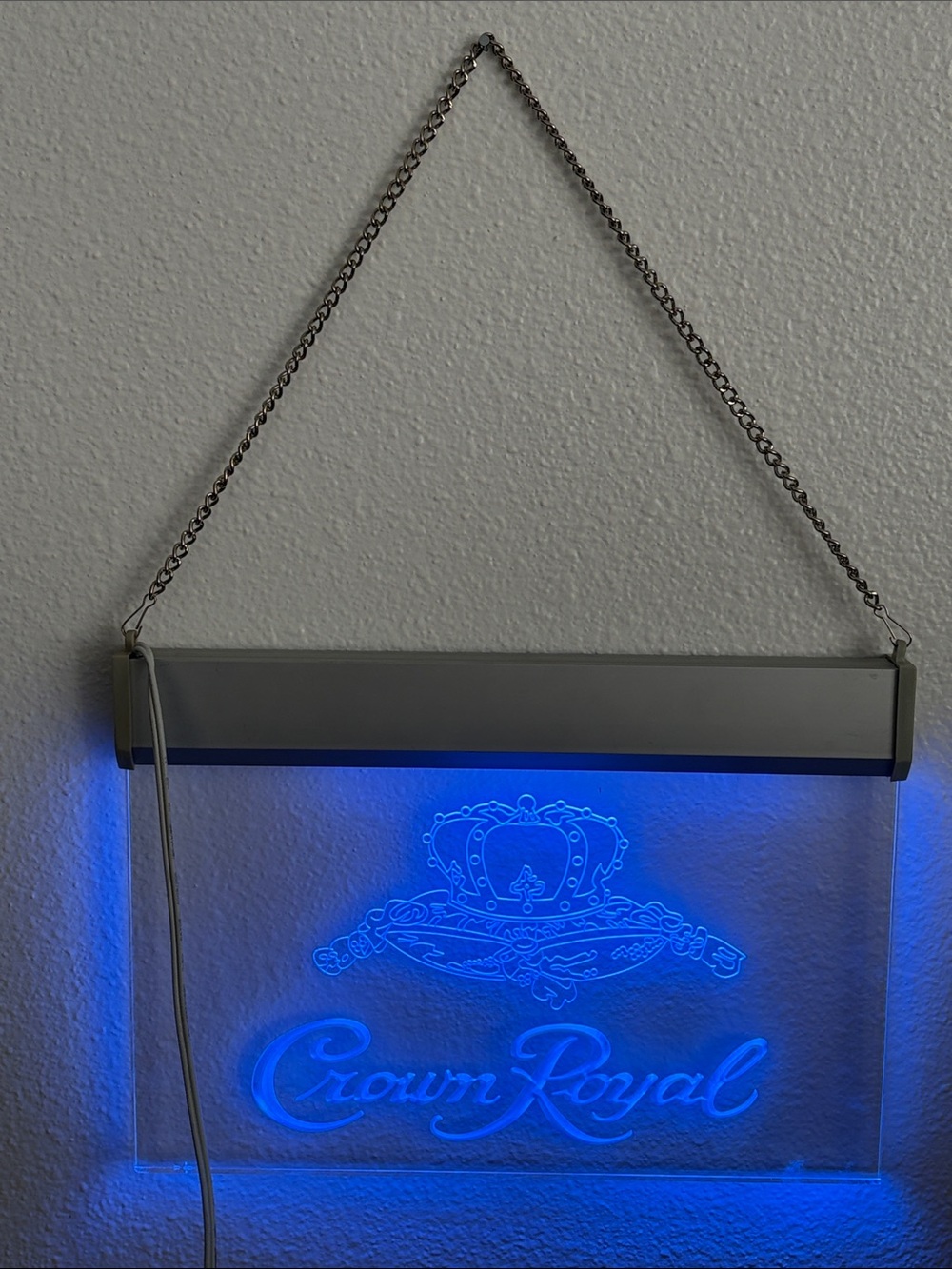 Crown Royal Blue LED Light Up Hanging Bar Sign Acrylic Plexiglass 110V - Picture 2 of 8
